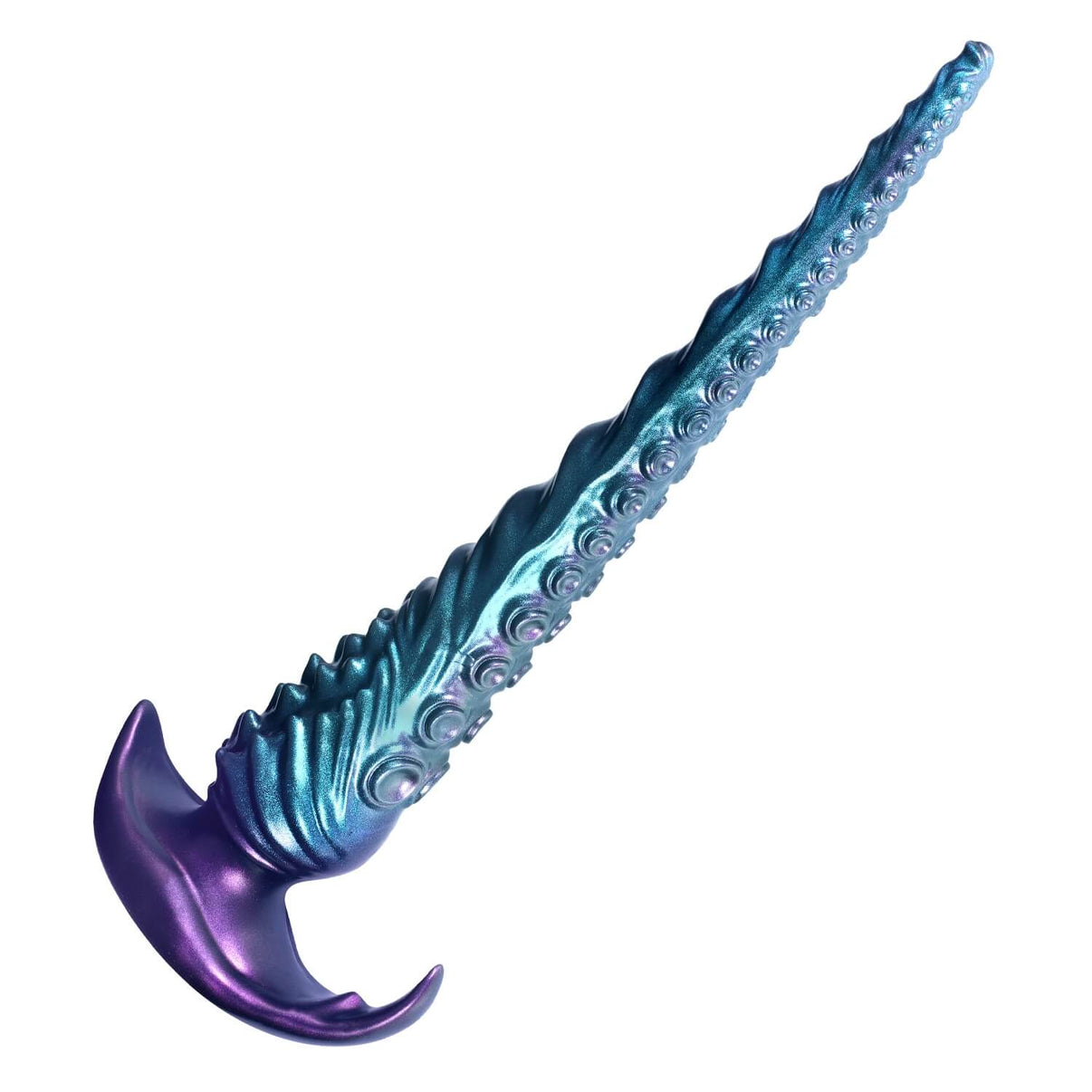 Front view of the 17 inch super long fantasy tentacle dildo on a white background.