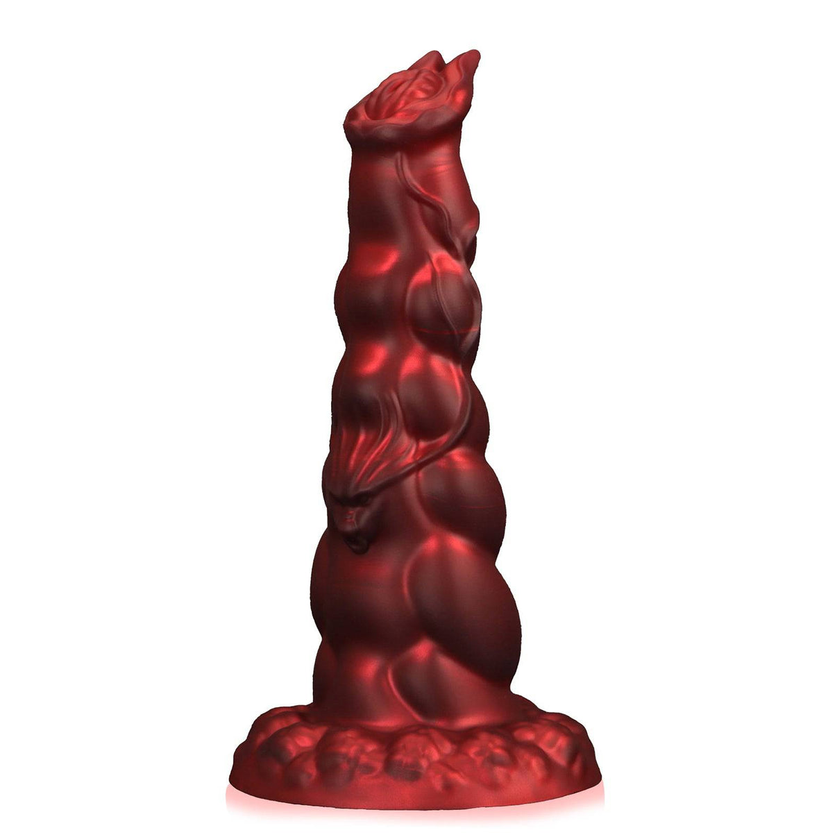 Flame 12 inch fantasy bad dragon dildo in white background.