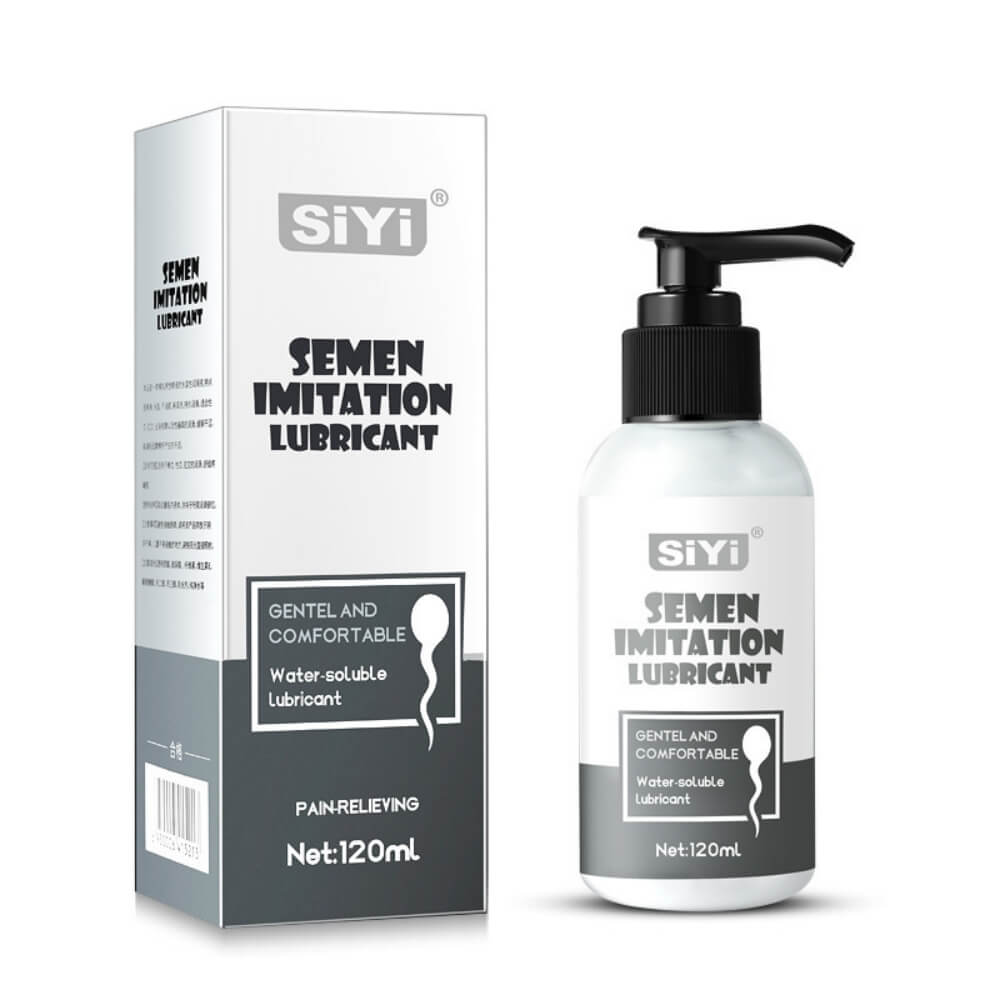 Siyi® super smooth lmitation semen water based lubricant 4.2 oz on white background.