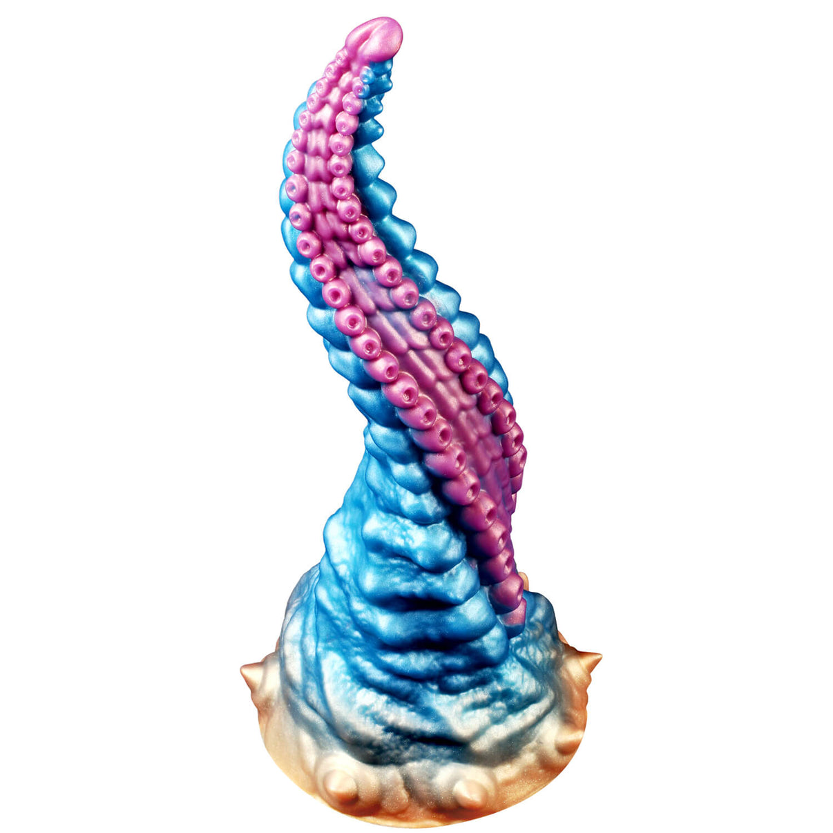 10 inch spiral texture fantasy tentacle dildo front view on a white background.