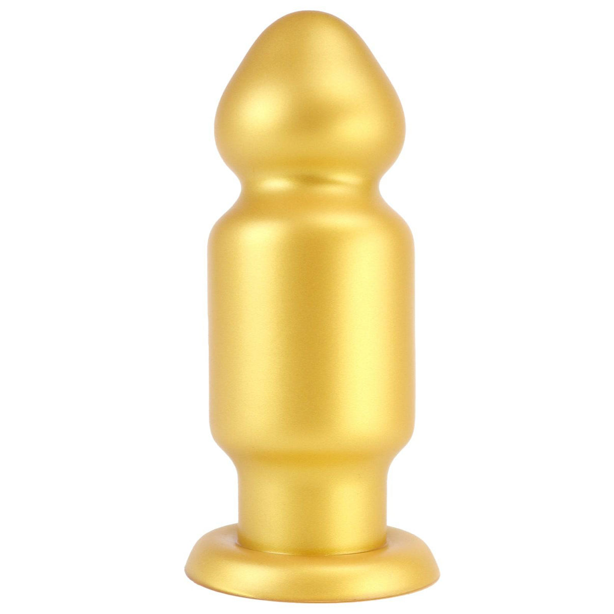 11 inch yellow silicone butt plug dildo on white background.