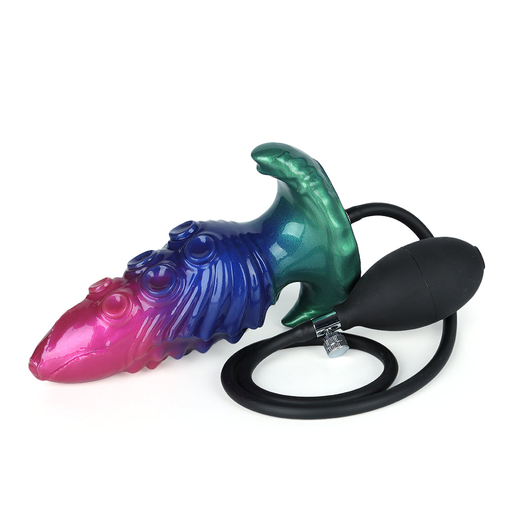 Inflatable Expanding Fantasy Dildo with Pump Textured Colorful Silicone Dildo with Wide Base, 15.5cm Tarisss Sex Toy Store
