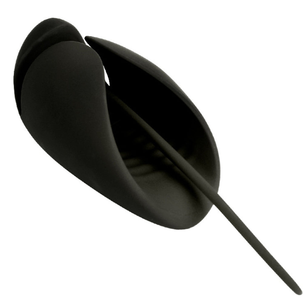 Maparon 13 inch vibration penis trainer penis plug black on white background.