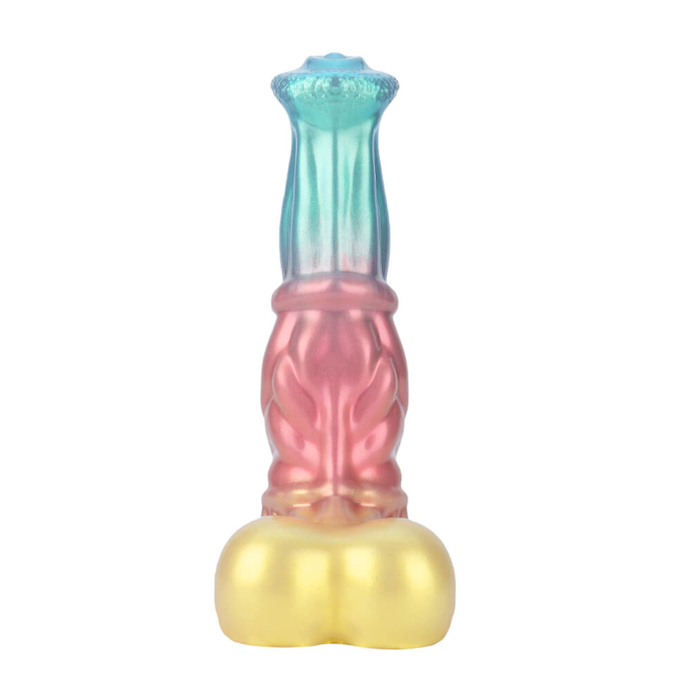 Maparon unicorn 14 inch fantasy horse dildo back view on a white background.