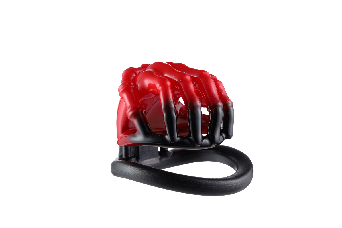 Skeleton Hand Cock Cage with Locking Ring – Red & Black Male Chastity Cage Tarisss Sex Toy Store