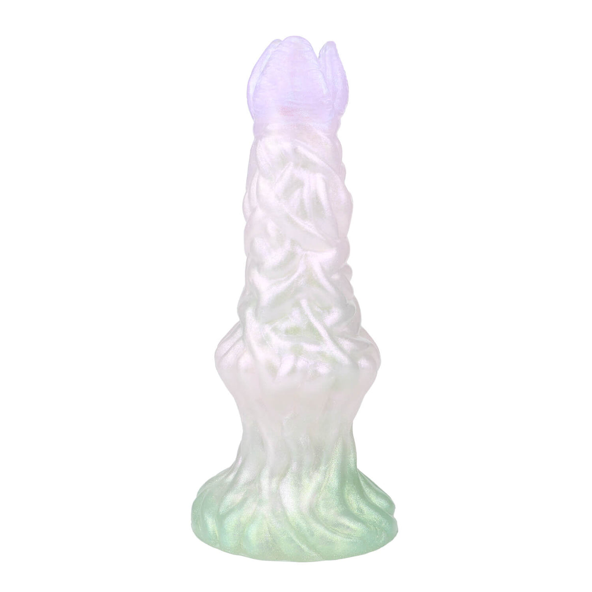Pandora 7 inch fantasy alien ovipositor dildo front upright on white background.