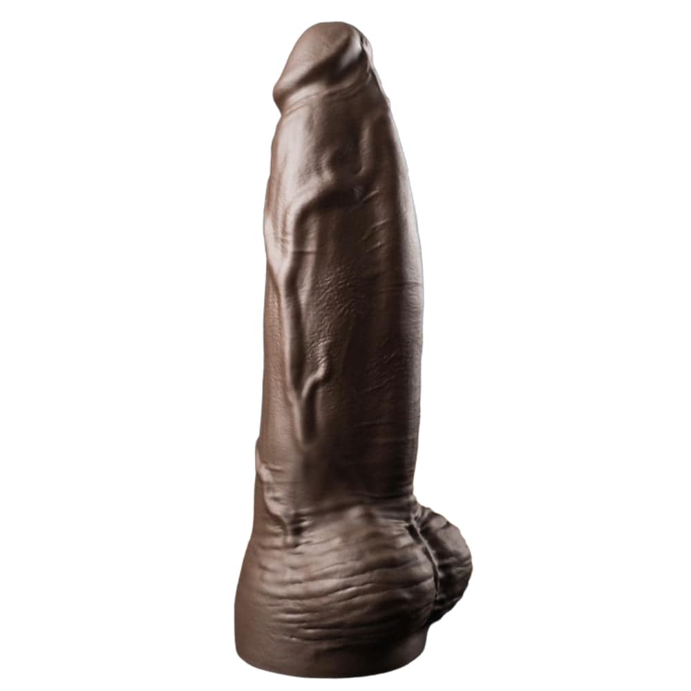 Ralph 12 inch huge silicone realistic dildo black on a white background.