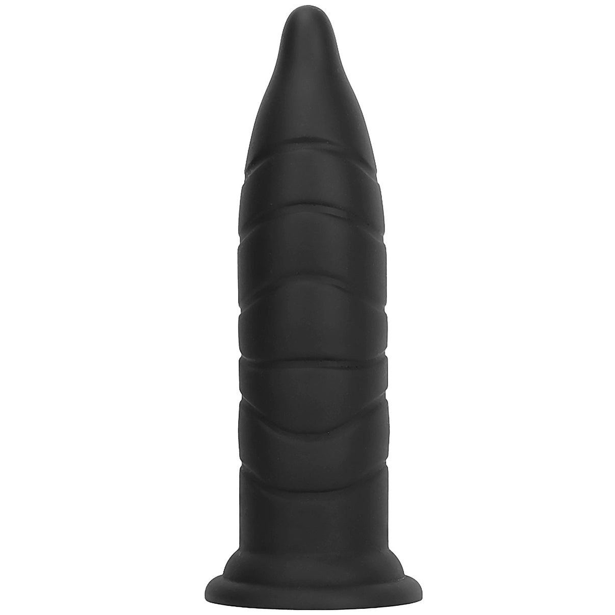 Tress 14 inch black thick butt plug dildo on a white background.