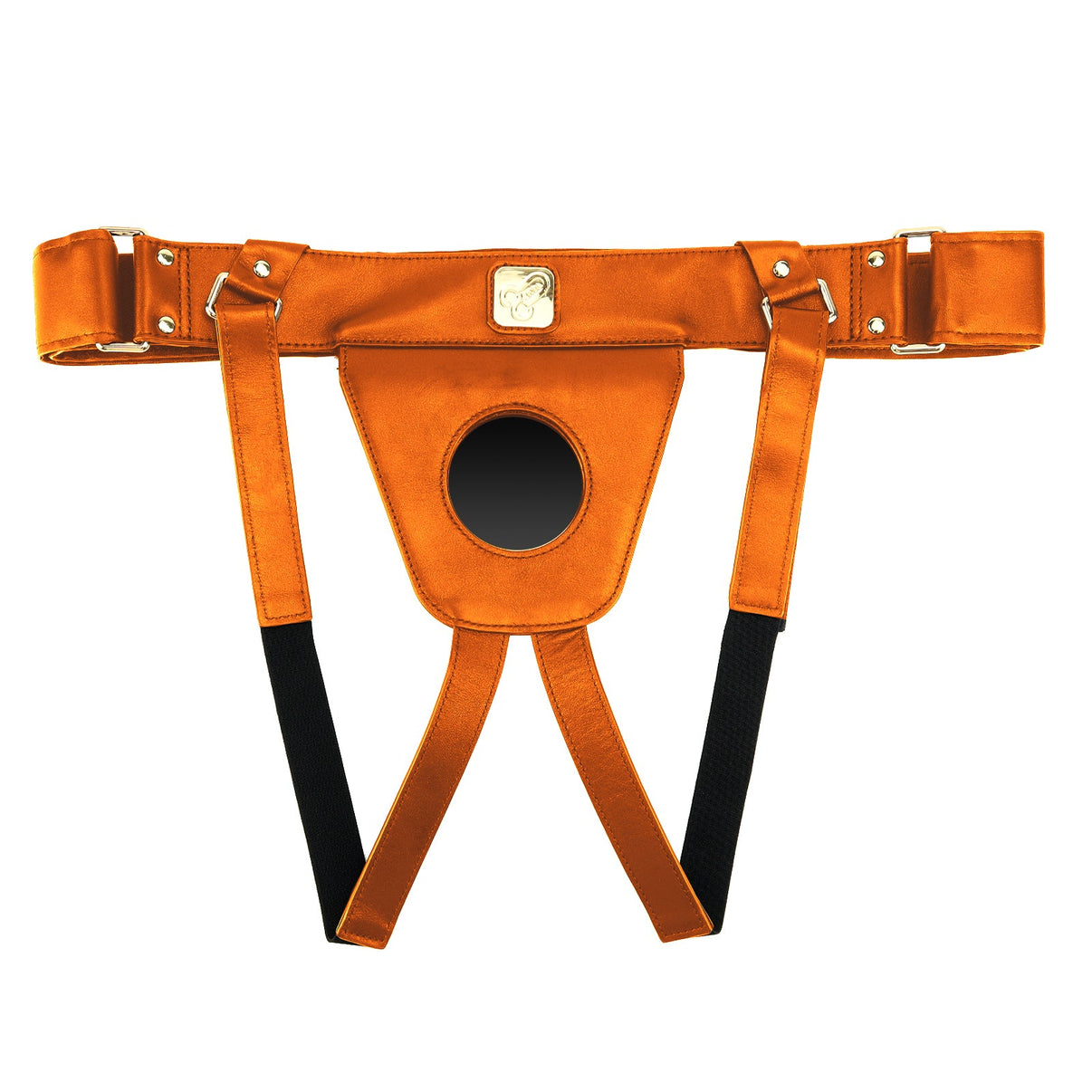 Adjustable Leather Strap - On Harness – Wearable Small Suction Base Style (Orange) - Tarisss Sex Toy Store