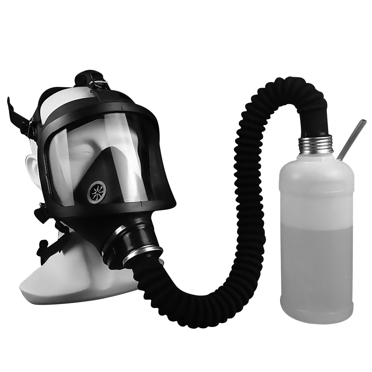 Black Silicone Gas Mask with Detachable Hose and Drinking Bottle for Roleplay and Party Costume - Tarisss Sex Toy Store