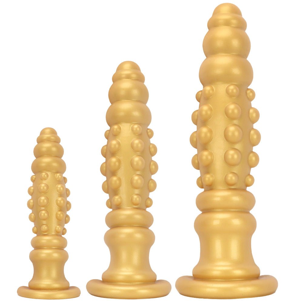Gold Silicone Beaded & Studded Dildo with Suction Cup Base - Multi-Size (S/M/L) - Tarisss Sex Toy Store