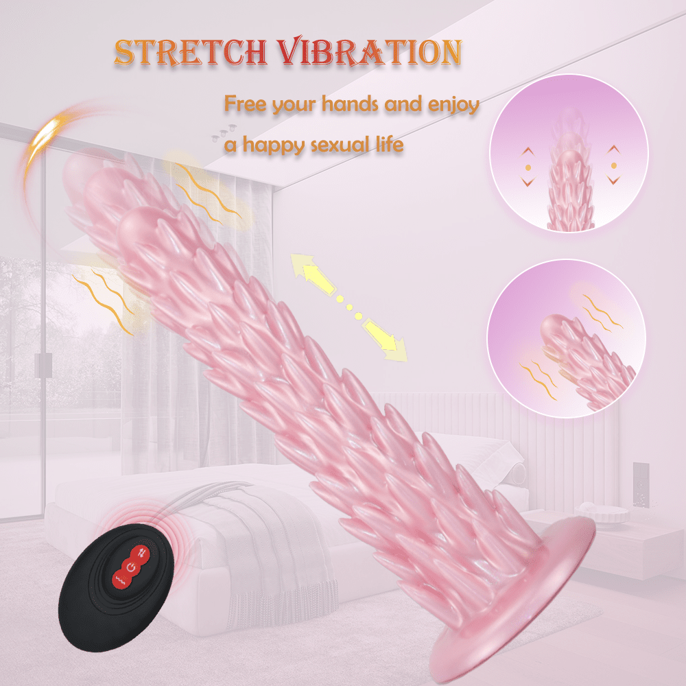 Stretch Vibration Textured Silicone Dildo with Remote Control & Suction Base - Tarisss Sex Toy Store